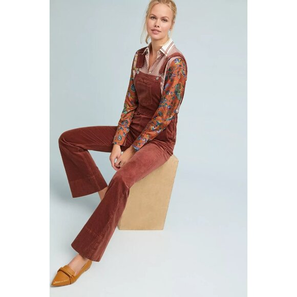 NWT Anthropologie Pilcro Corduroy Overalls in Honey Brown Stretch Flare Cord 30 - Picture 8 of 12